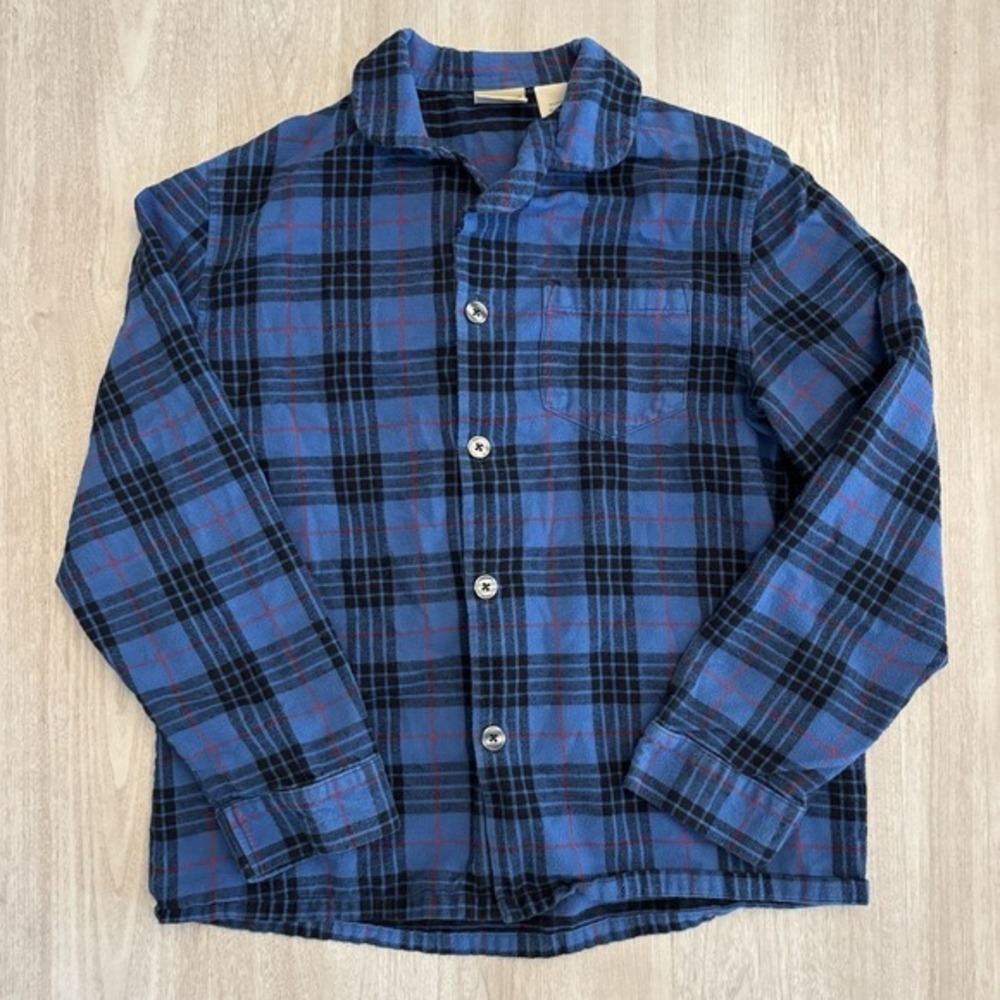 Vtg LL Bean Flannel Shirt Mens M Blue Scotch Plaid Button Down Hiking Outdoor